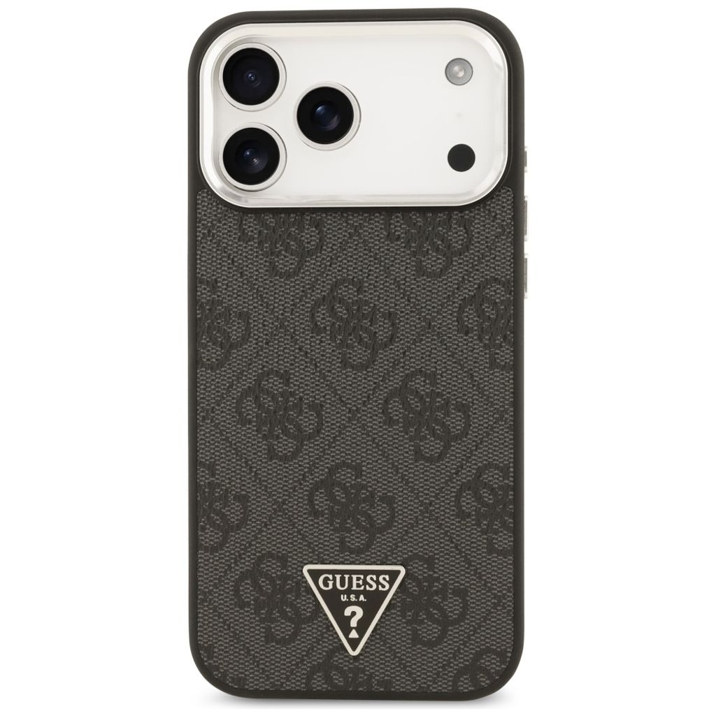 Guess 4G Triangle Logo MagSafe -kuori iPhone 17 Pro Max/18 Pro Max:lle - Musta/Hopea