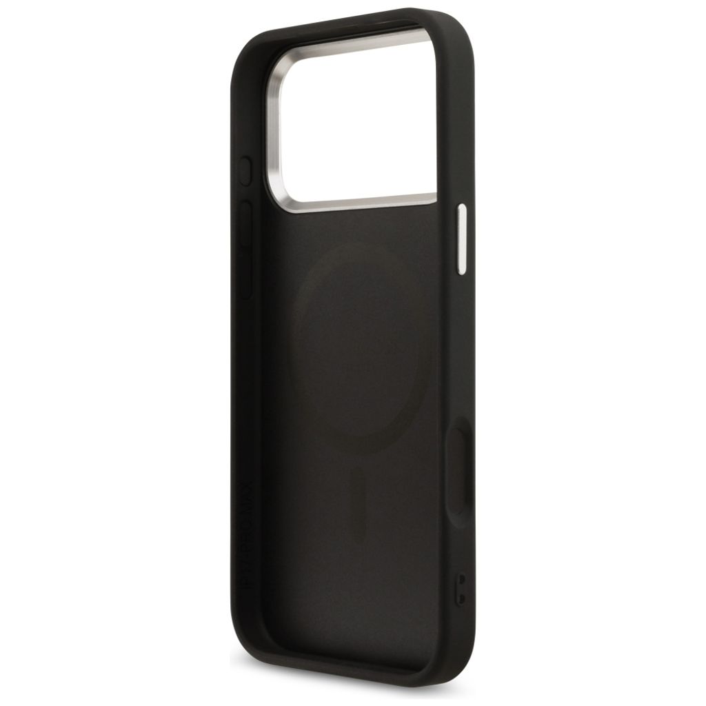 Guess 4G Triangle Logo MagSafe -kuori iPhone 17 Pro Max/18 Pro Max:lle - Musta/Hopea