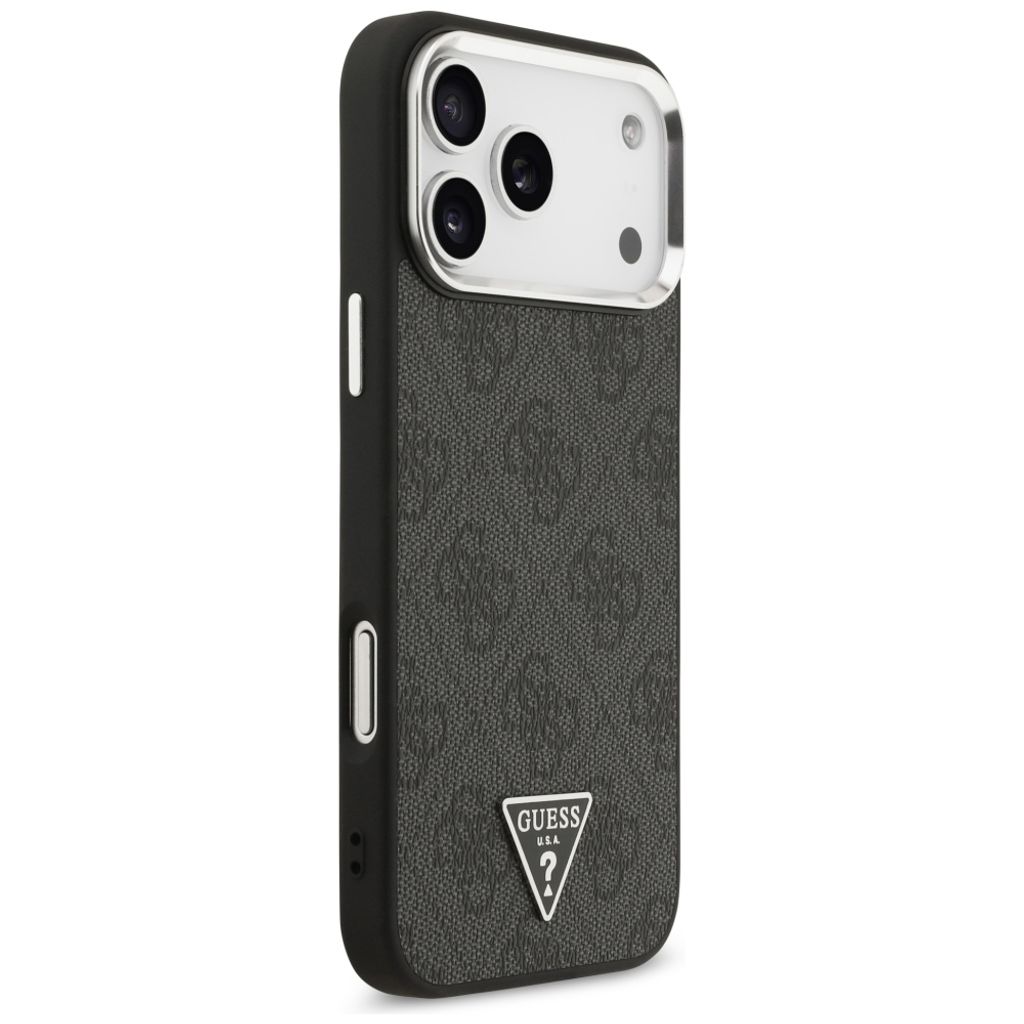 Guess 4G Triangle Logo MagSafe -kuori iPhone 17 Pro Max/18 Pro Max:lle - Musta/Hopea