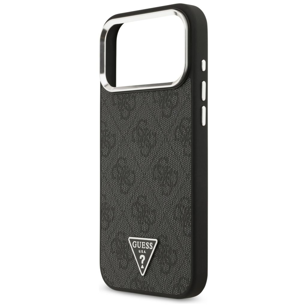 Guess 4G Triangle Logo MagSafe -kuori iPhone 17 Pro Max/18 Pro Max:lle - Musta/Hopea