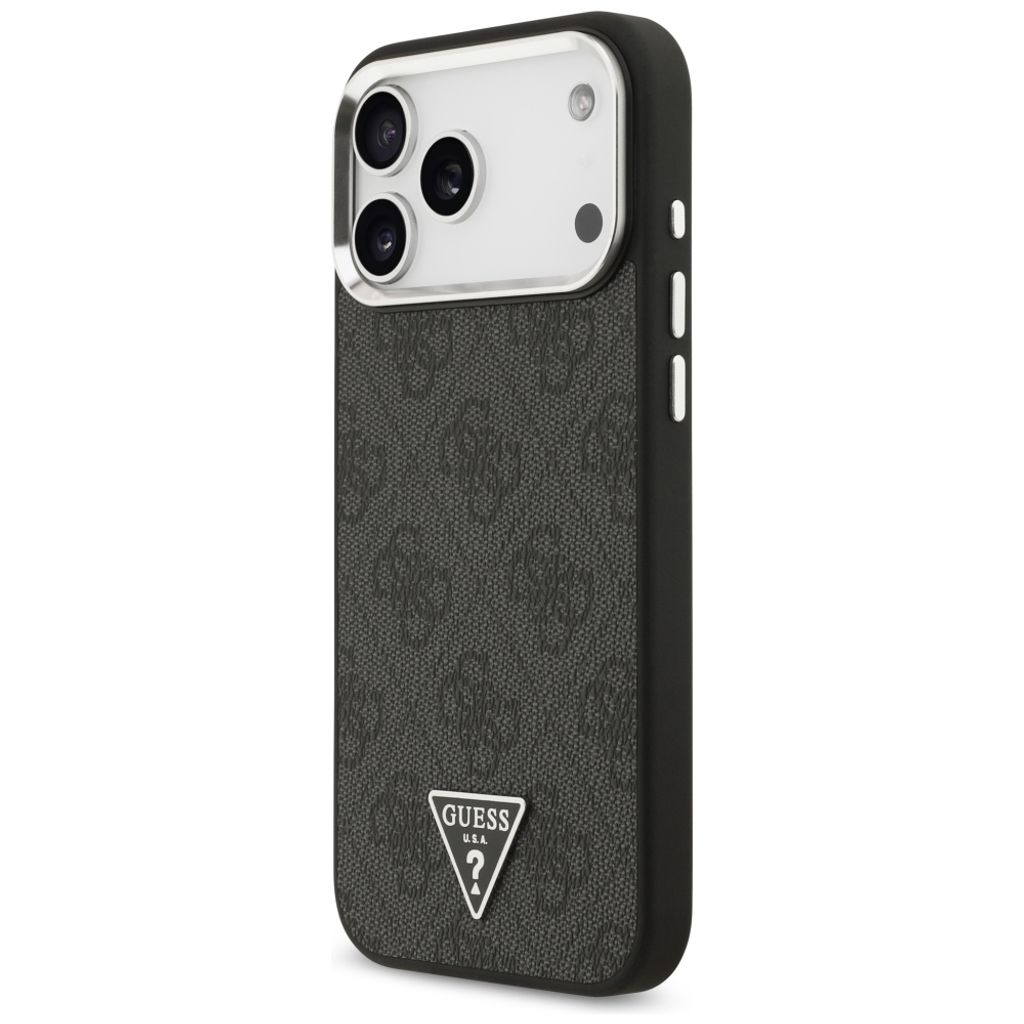 Guess 4G Triangle Logo MagSafe -kuori iPhone 17 Pro Max/18 Pro Max:lle - Musta/Hopea