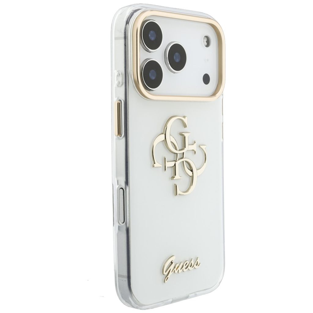 Guess 4G Script Metal -kuori iPhone 17 Pro Max/18 Pro Max:lle - Valkoinen