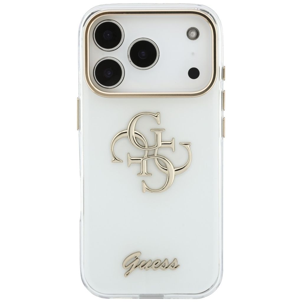 Guess 4G Script Metal -kuori iPhone 17 Pro Max/18 Pro Max:lle - Valkoinen
