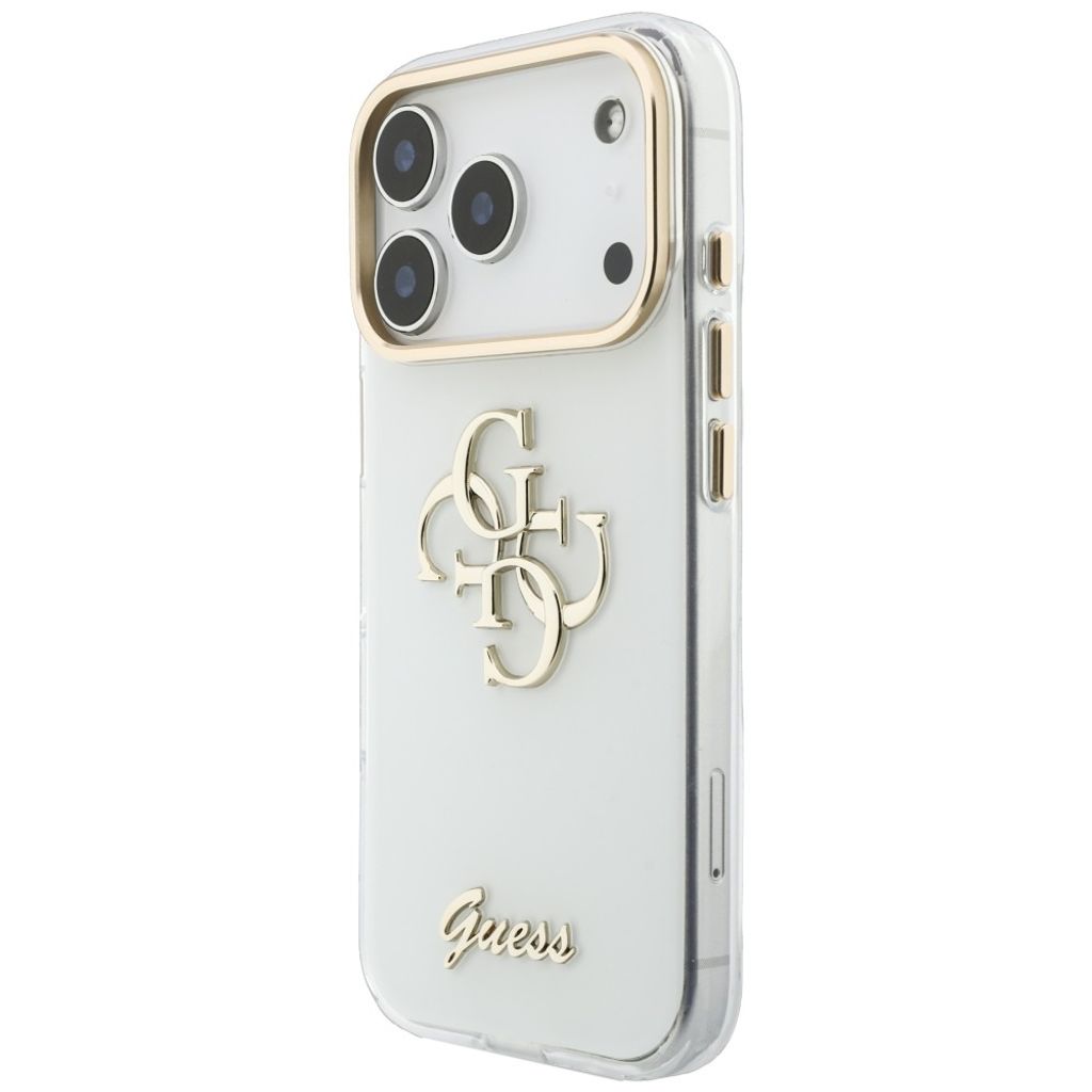 Guess 4G Script Metal -kuori iPhone 17 Pro Max/18 Pro Max:lle - Valkoinen