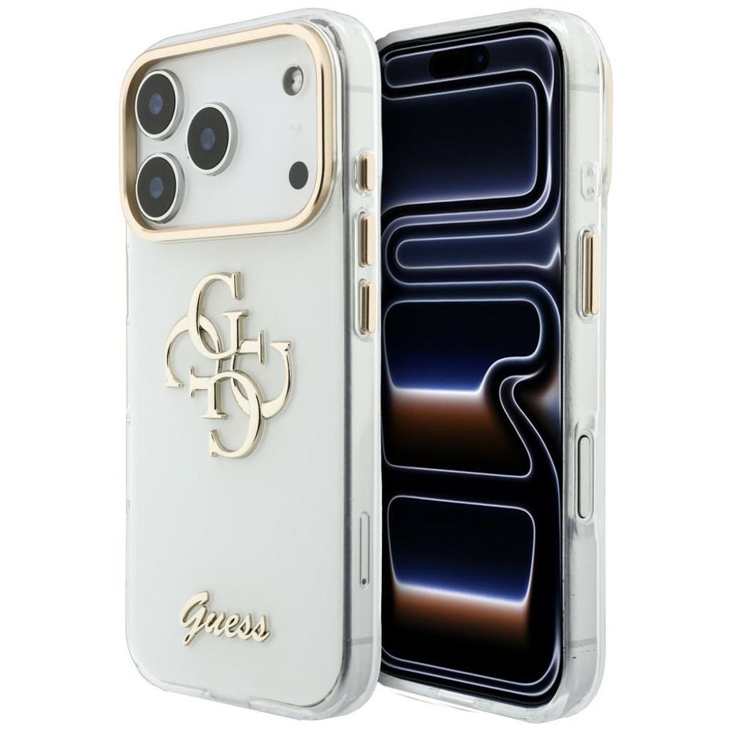 Guess 4G Script Metal -kuori iPhone 17 Pro Max/18 Pro Max:lle - Valkoinen
