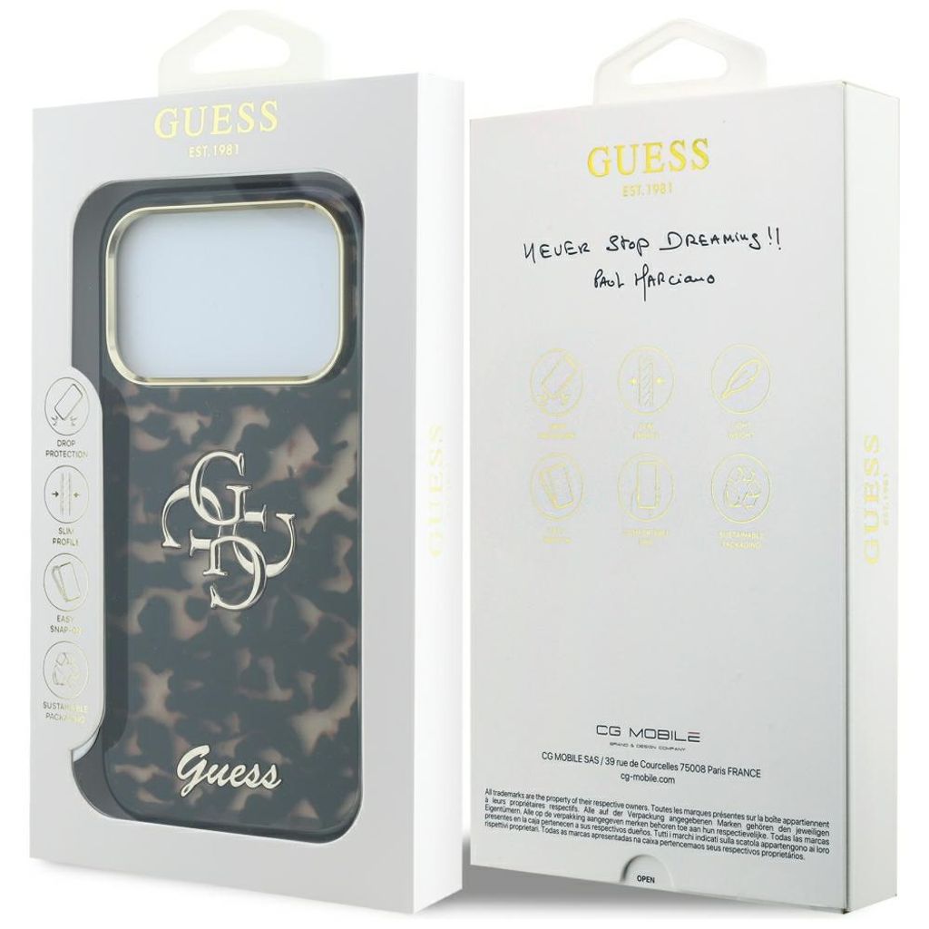 Guess 4G Script Metal -kuori  iPhone 17 Pro Max/18 Pro Max:lle - Musta/Ruskea