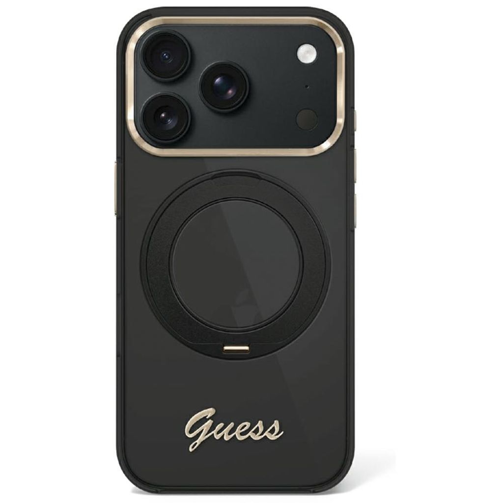 Guess Script Metal Logo MagSafe -kuori iPhone 17 Pro/18 Pro:lle - Musta