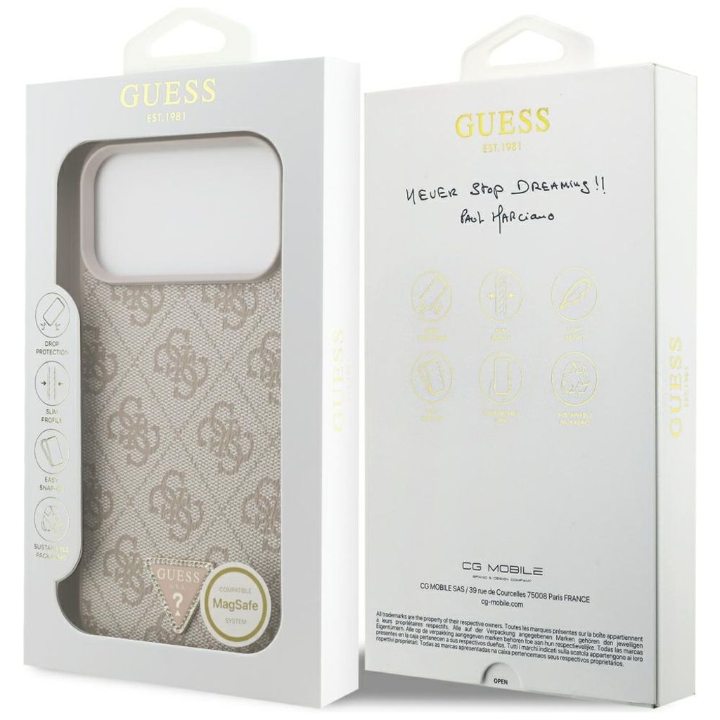 Guess 4G Triangle Logo MagSafe -kuori iPhone 17 Pro Max/18 Pro Max:lle - Vaaleanpunainen