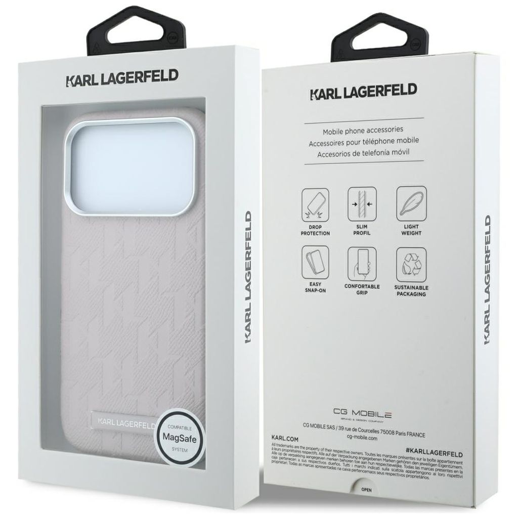 Karl Lagerfeld Mono Resin Logo MagSafe -kuori  iPhone 17 Pro/18 Pro:lle - Vaaleanpunainen