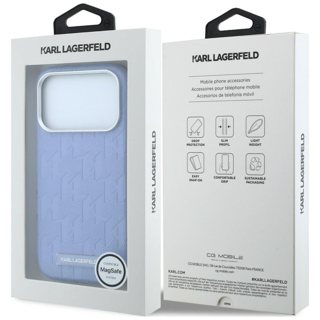 Karl Lagerfeld Mono Resin Logo MagSafe -kuori iPhone 17 Pro Max/18 Pro Max:lle - Vaaleansininen