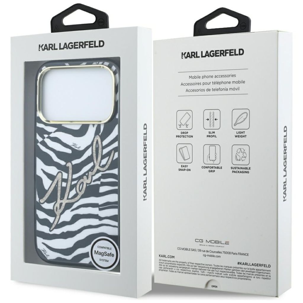 Karl Lagerfeld Signature Zebra Glitter MagSafe -kuori iPhone 17 Pro/18 Pro:lle - Kulta
