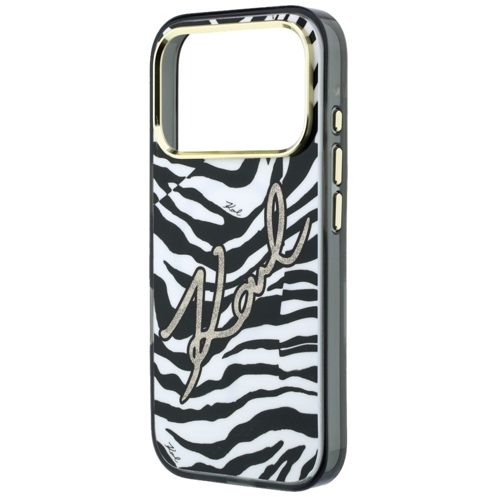 Karl Lagerfeld Signature Zebra Glitter MagSafe -kuori  iPhone 17 Pro Max/18 Pro Max:lle - Kulta