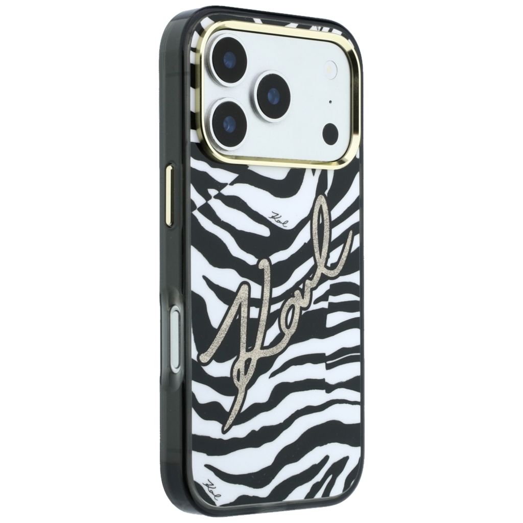 Karl Lagerfeld Signature Zebra Glitter MagSafe -kuori  iPhone 17 Pro Max/18 Pro Max:lle - Kulta