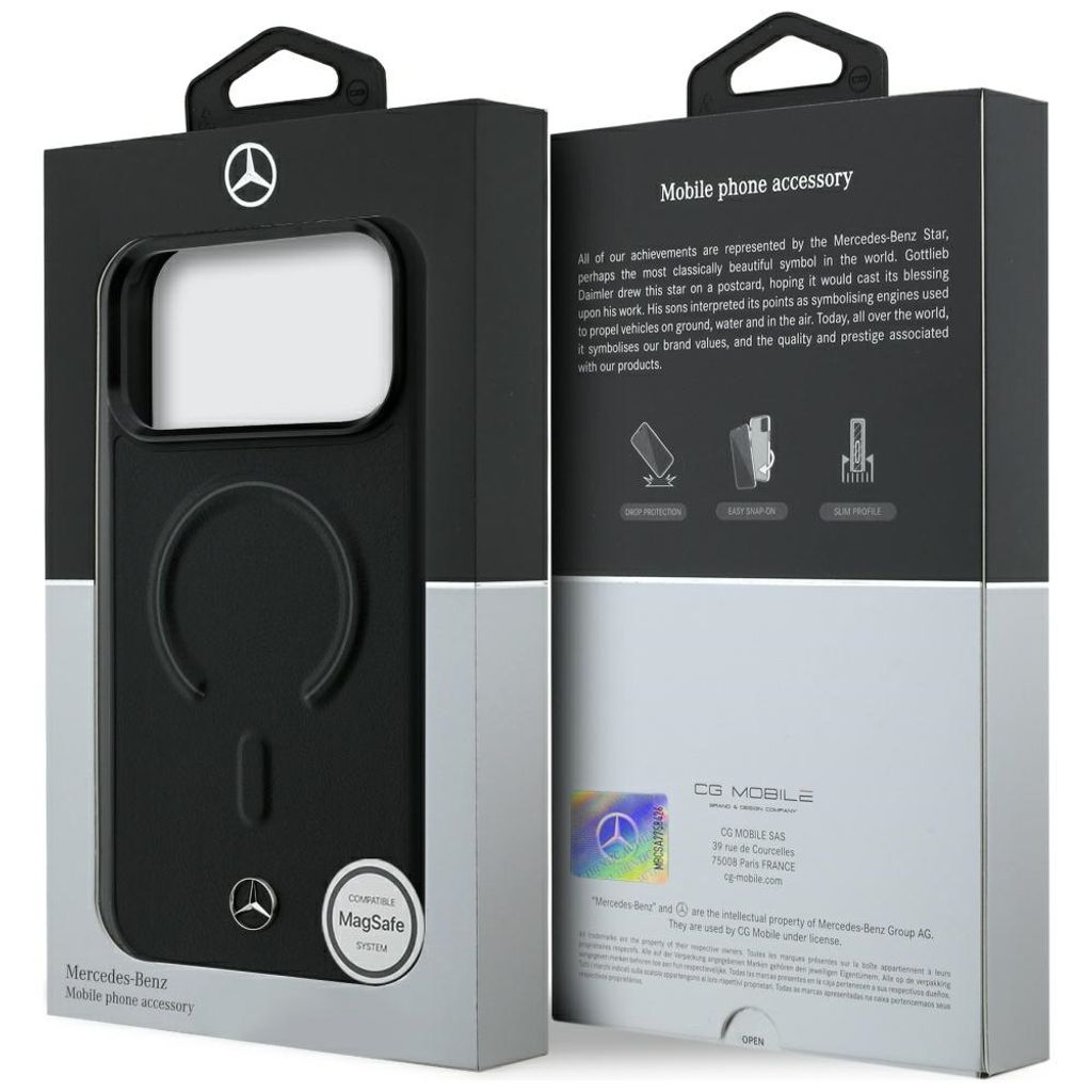 Mercedes Leather 3D MagSafe -kuori  iPhone 18 Pro/17 Pro:lle - Musta