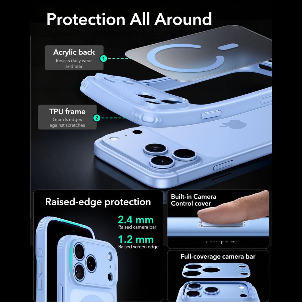ESR Classic Hybrid MagSafe -kuori till iPhone 18 Pro/17 Pro - Vaaleansininen