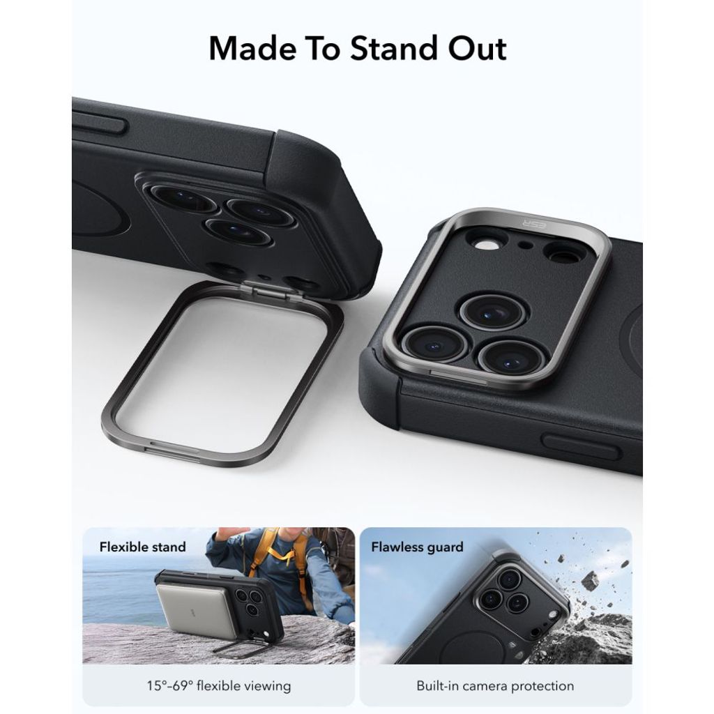 ESR Cyber Tough Kickstand MagSafe -kuori till iPhone 18 Pro/17 Pro - Musta