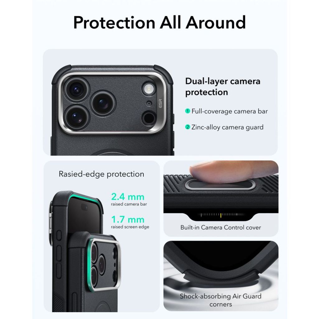 ESR Cyber Tough Kickstand MagSafe -kuori till iPhone 18 Pro/17 Pro - Musta