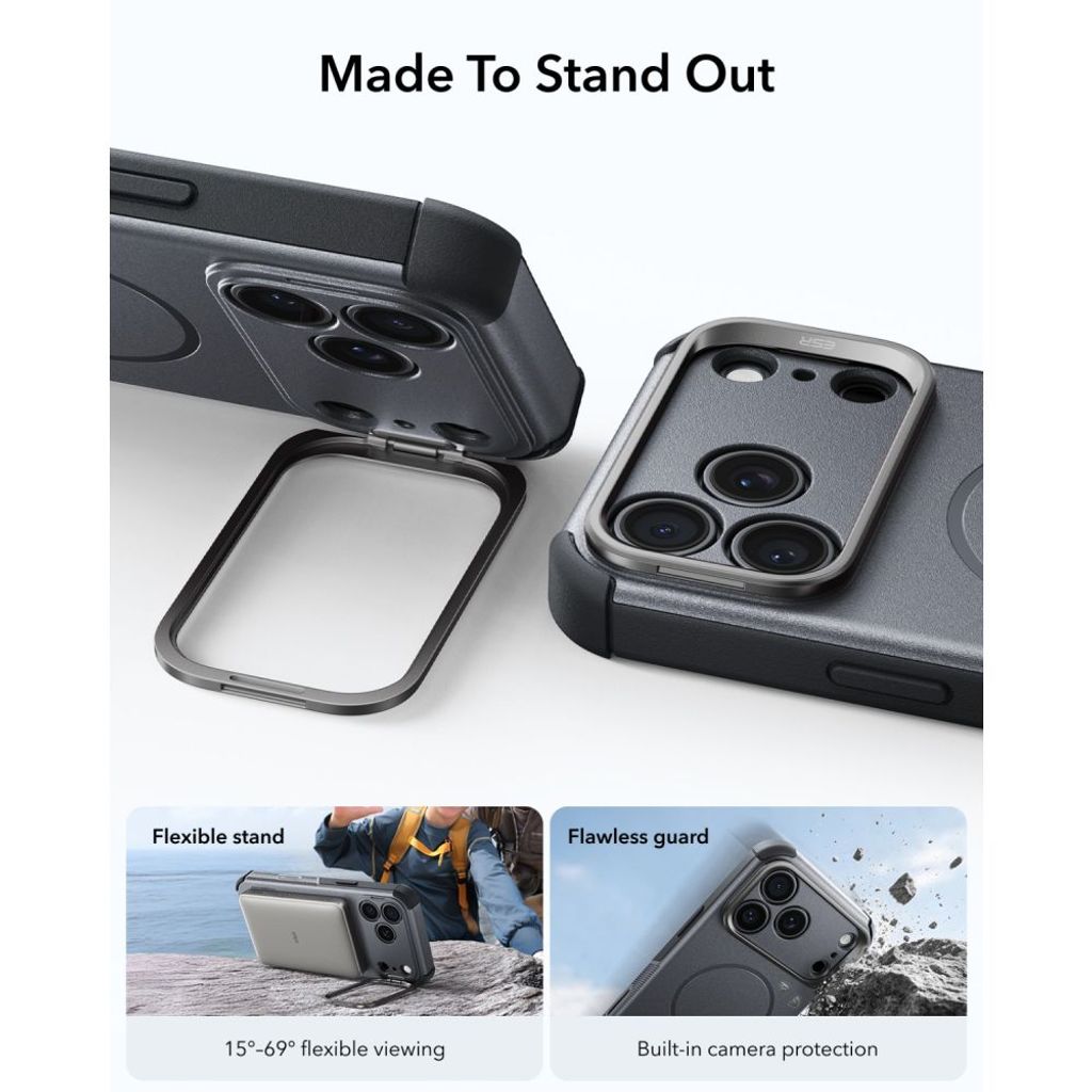 ESR Cyber Tough Kickstand MagSafe -kuori till iPhone 18 Pro/17 Pro - Harmaa