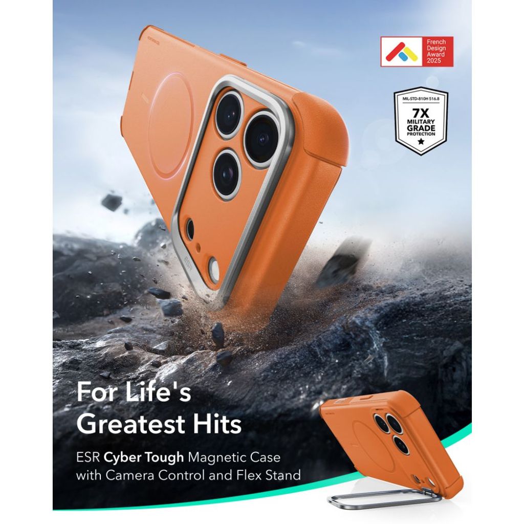 ESR Cyber Tough Kickstand MagSafe -kuori till iPhone 18 Pro/17 Pro - Oranssi