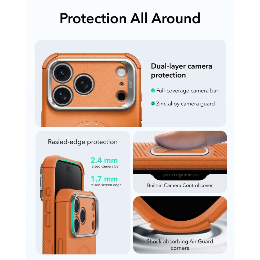 ESR Cyber Tough Kickstand MagSafe -kuori till iPhone 18 Pro/17 Pro - Oranssi