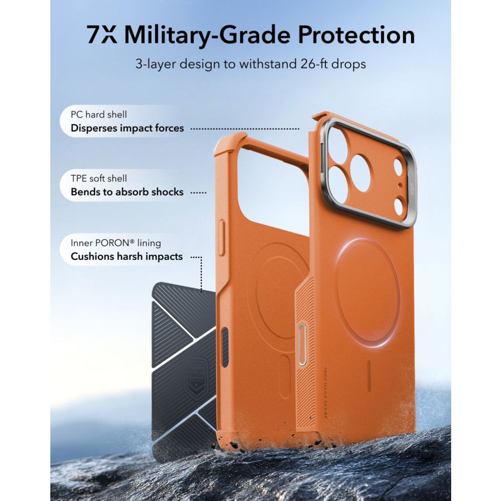 ESR Cyber Tough Kickstand MagSafe -kuori till iPhone 18 Pro/17 Pro - Oranssi