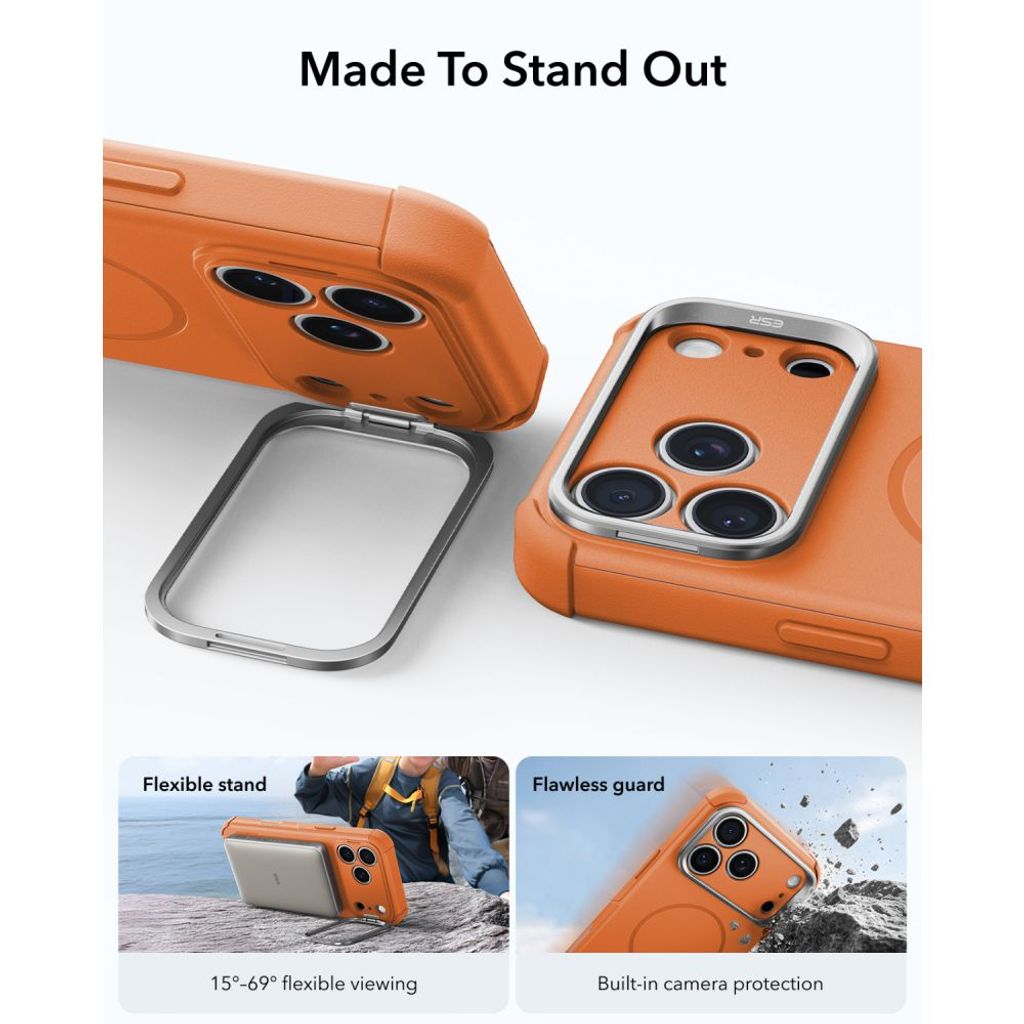 ESR Cyber Tough Kickstand MagSafe -kuori till iPhone 18 Pro/17 Pro - Oranssi