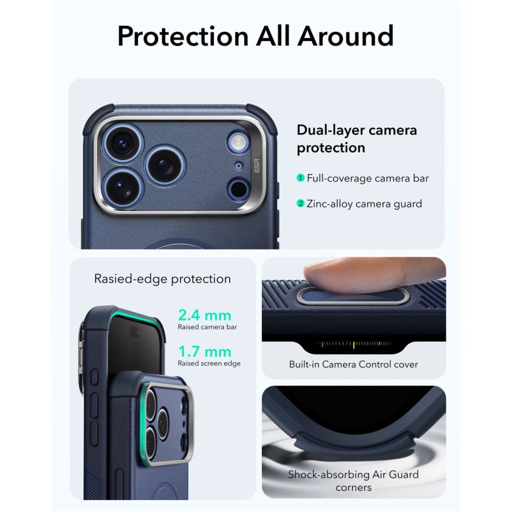 ESR Cyber Tough Kickstand MagSafe -kuori till iPhone 18 Pro Max/17 Pro Max - Sininen