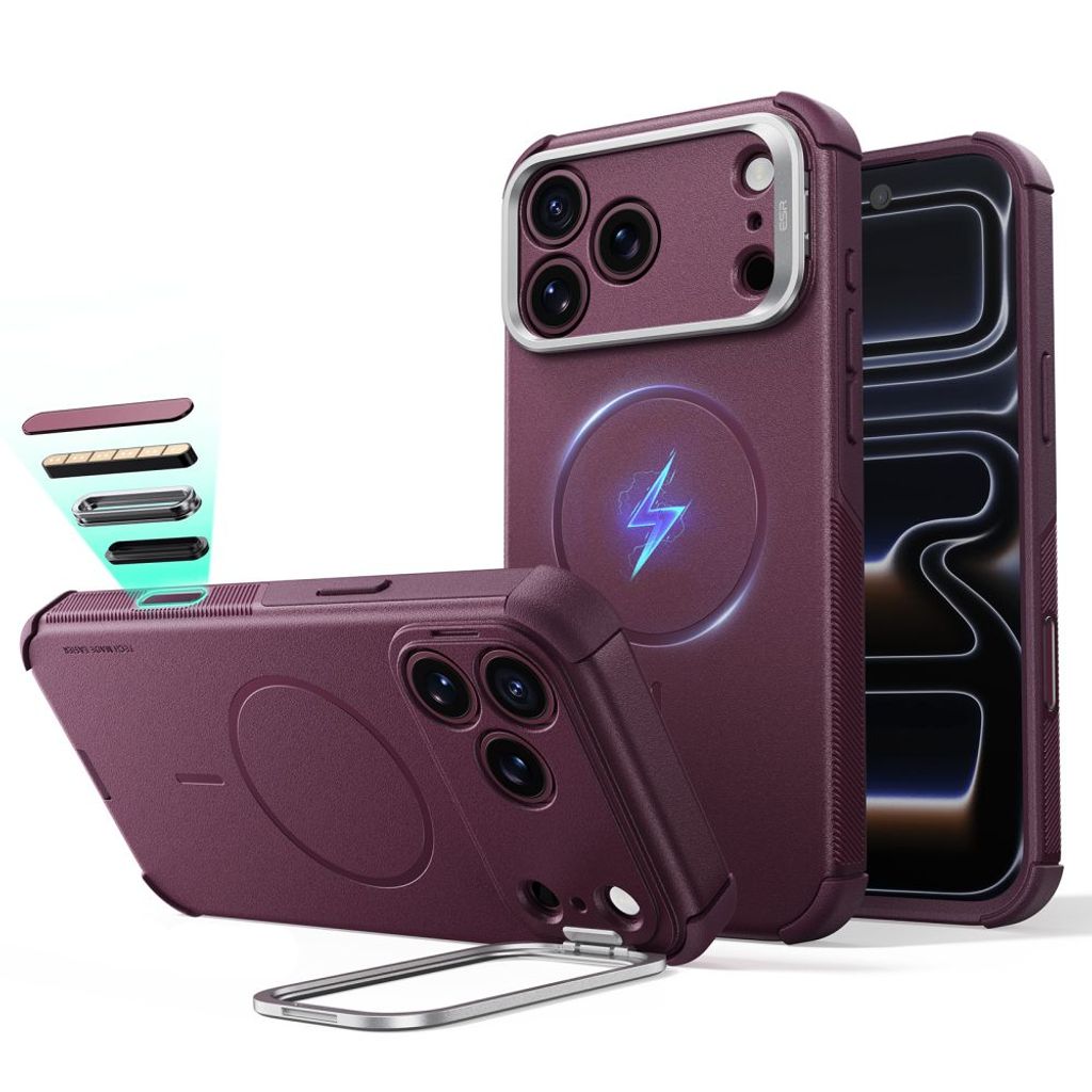 ESR Cyber Tough Kickstand MagSafe -kuori till iPhone 18 Pro Max/17 Pro Max - Dark Cherry