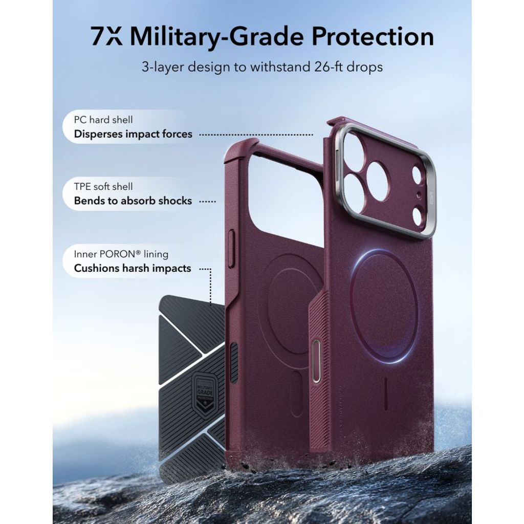 ESR Cyber Tough Kickstand MagSafe -kuori till iPhone 18 Pro Max/17 Pro Max - Dark Cherry