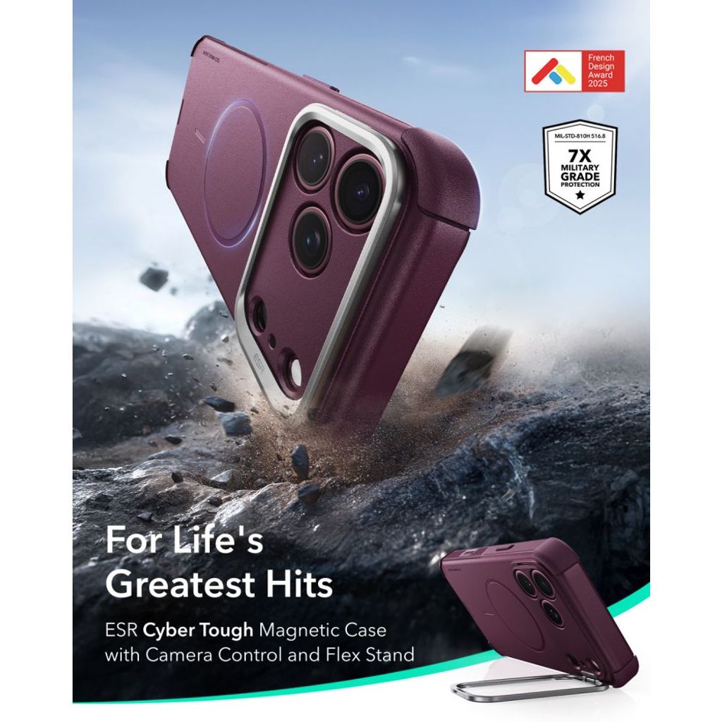 ESR Cyber Tough Kickstand MagSafe -kuori till iPhone 18 Pro Max/17 Pro Max - Dark Cherry