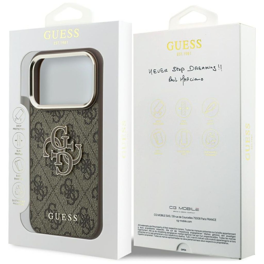Guess 4G Big Resin Logo -kuori iPhone 17 Pro Max/18 Pro Max:lle - Ruskea
