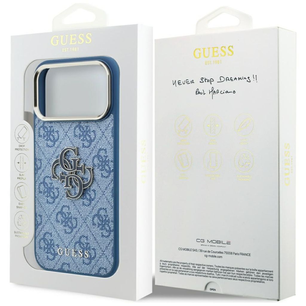 Guess 4G Big Resin Logo -kuori iPhone 17 Pro Max/18 Pro Max:lle - Vaaleansininen