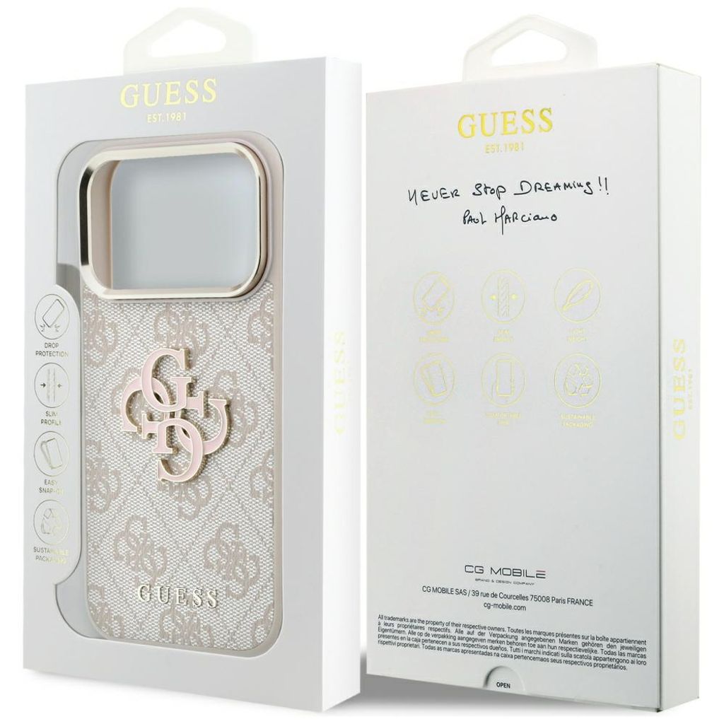 Guess 4G Big Resin Logo -kuori  iPhone 17 Pro Max/18 Pro Max:lle - Vaaleanpunainen