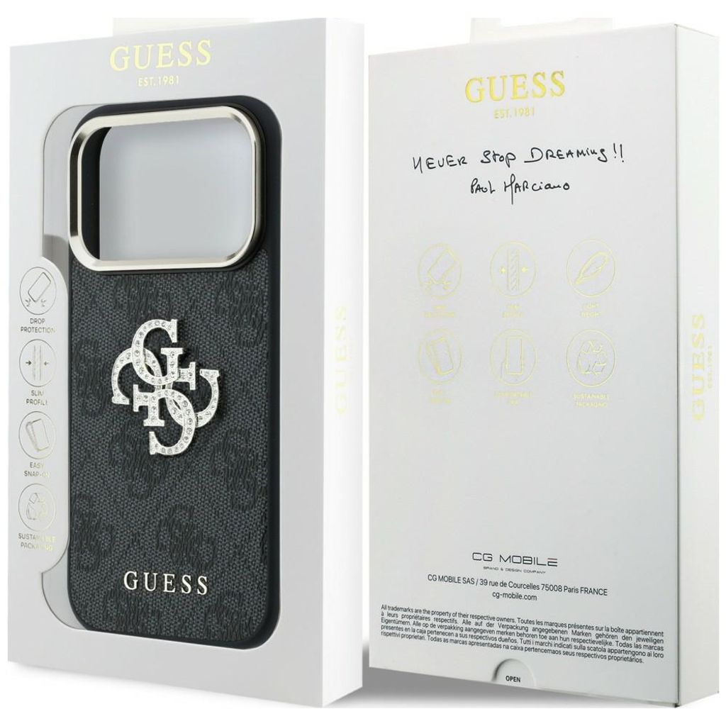 Guess 4G Big Resin Logo -kuori iPhone 17 Pro Max/18 Pro Max:lle - Musta