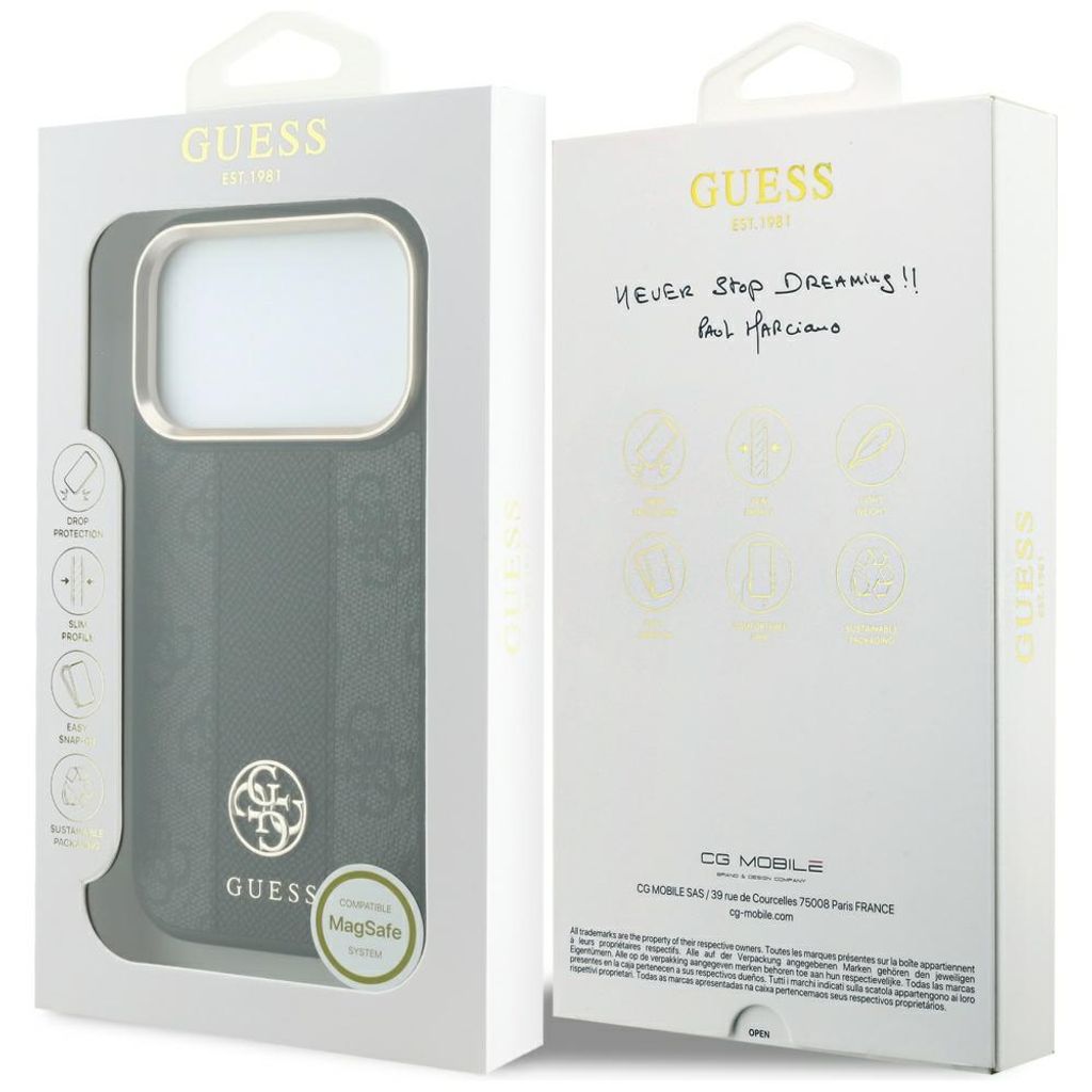 Guess 4G Stripe Classic Logo MagSafe -kuori  iPhone 17 Pro/18 Pro:lle - Musta