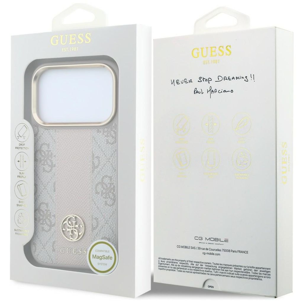 Guess 4G Stripe Classic Logo MagSafe -kuori  iPhone 17 Pro/18 Pro:lle - Vaaleanpunainen