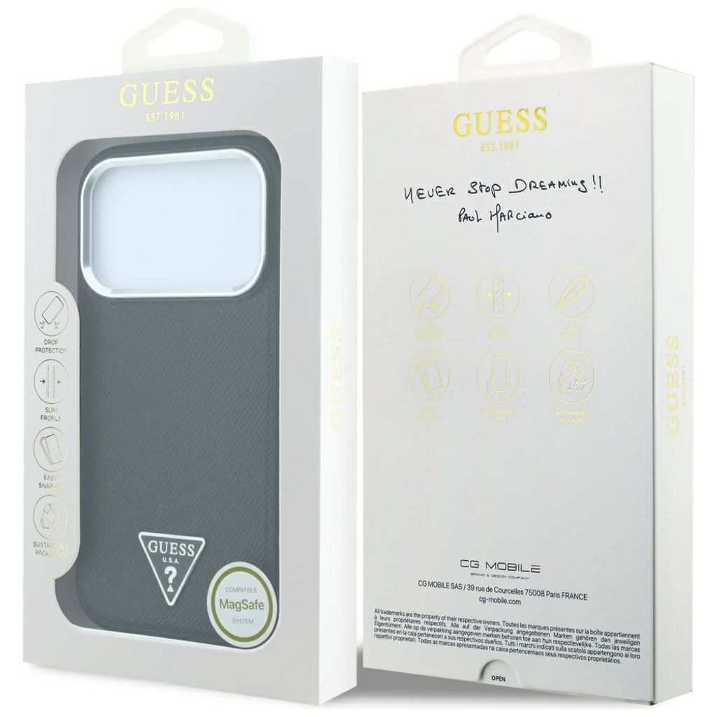 Guess Grained Triangle Logo MagSafe -kuori iPhone 17 Pro/18 Pro:lle - Musta