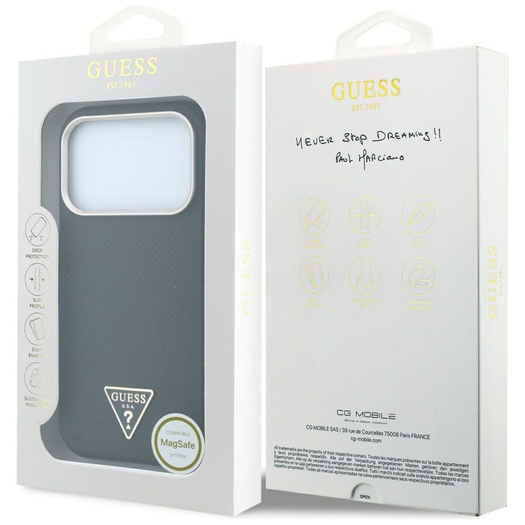 Guess Kevlar Triangle Logo MagSafe -kuori iPhone 17 Pro/18 Pro:lle - Musta