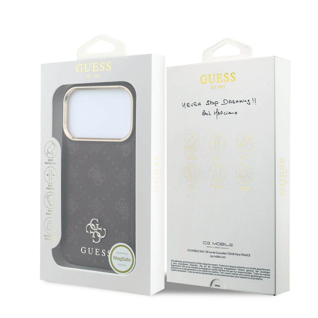 Guess Peony 4G Small Logo MagSafe -kuori iPhone 17 Pro/18 Pro:lle - Burgundi