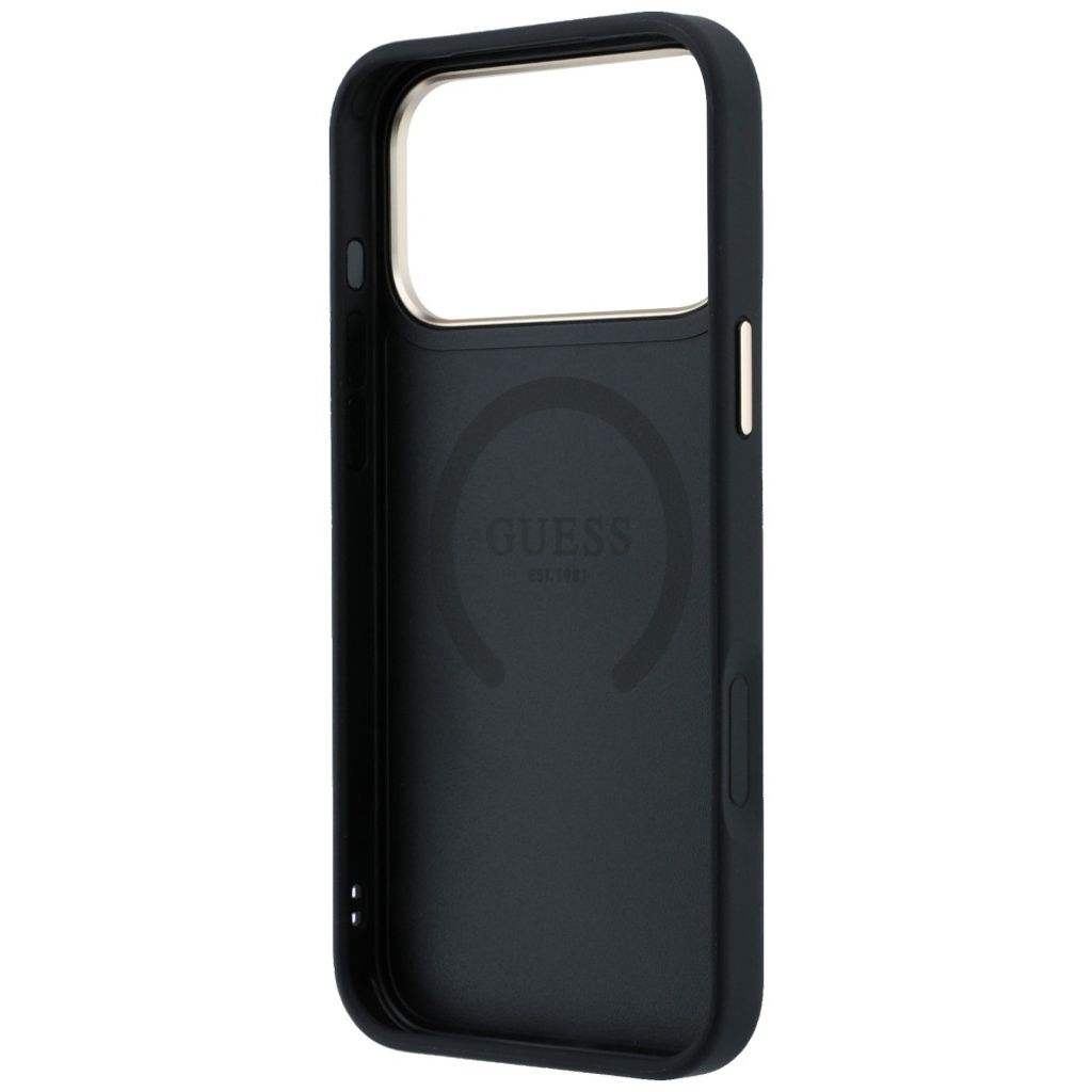 Guess Peony 4G Small Logo MagSafe -kuori iPhone 17 Pro/18 Pro:lle - Musta