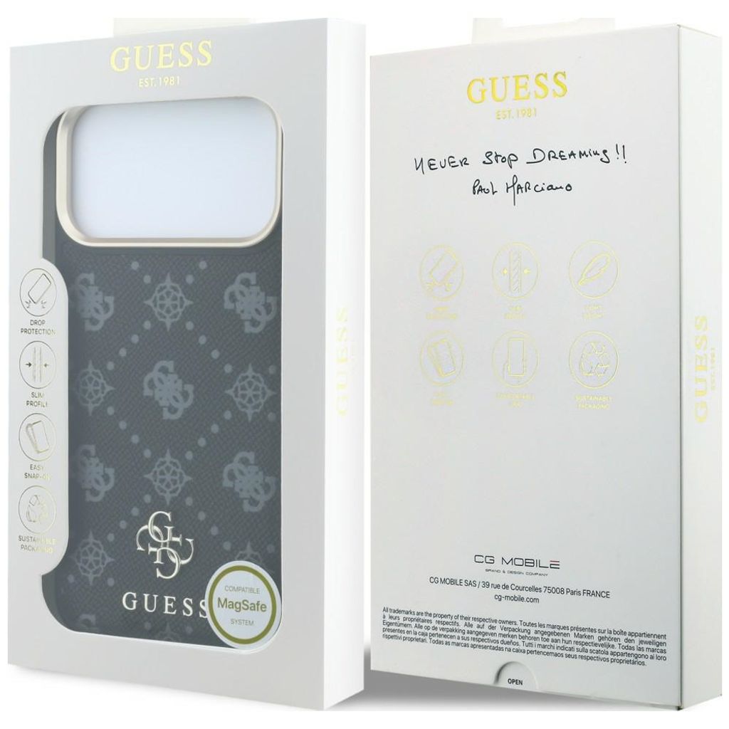 Guess Peony 4G Small Logo MagSafe -kuori  iPhone 17 Pro Max/18 Pro Max:lle - Musta
