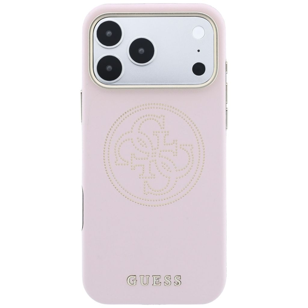 Guess Perforated 4G Gold Logo MagSafe -kuori iPhone 17 Pro/18 Pro:lle - Vaaleanpunainen