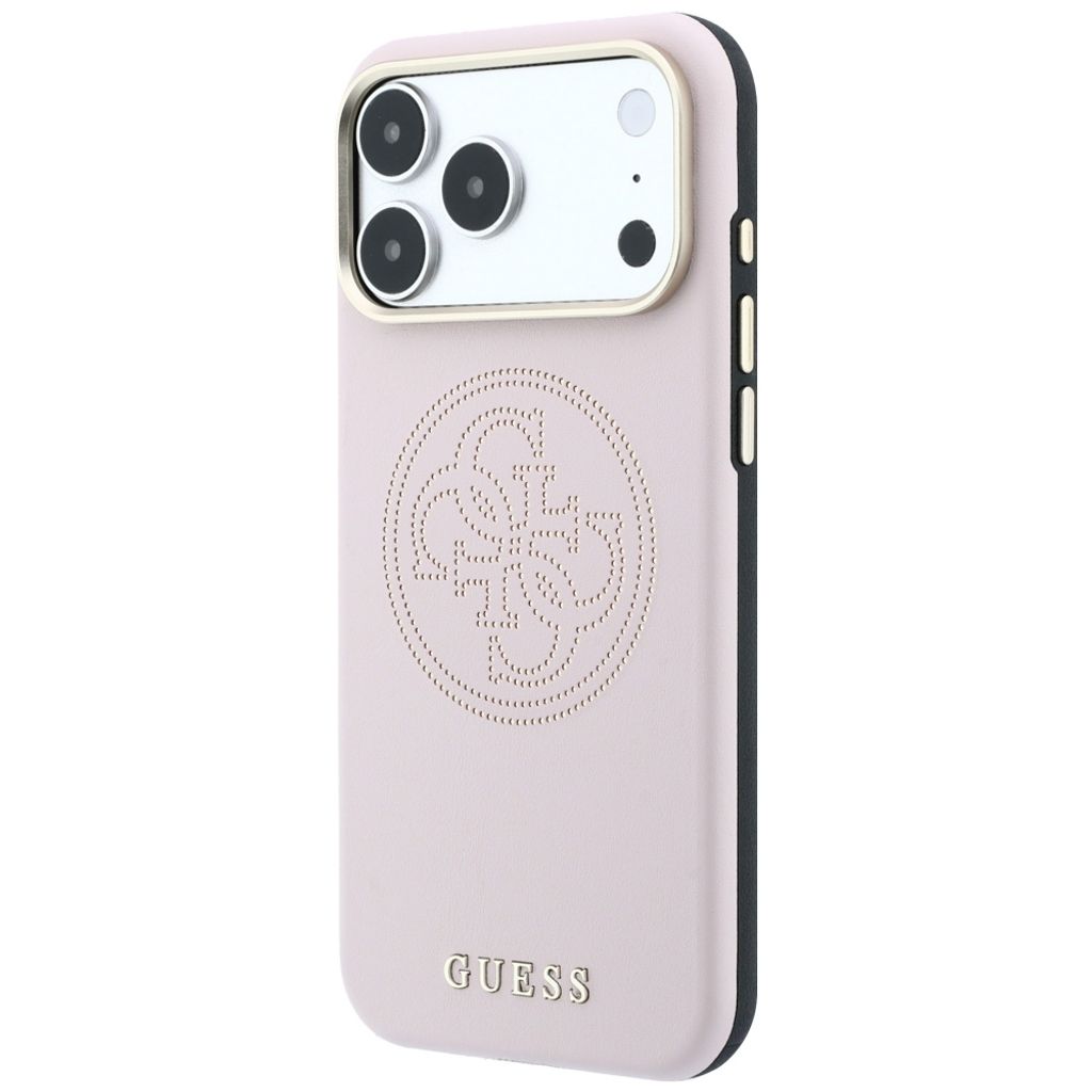 Guess Perforated 4G Gold Logo MagSafe -kuori iPhone 17 Pro/18 Pro:lle - Vaaleanpunainen