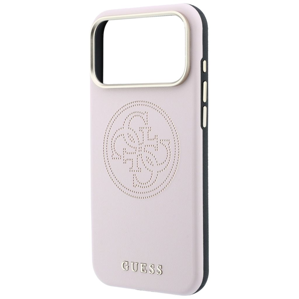 Guess Perforated 4G Gold Logo MagSafe -kuori iPhone 17 Pro Max/18 Pro Max:lle - Vaaleanpunainen