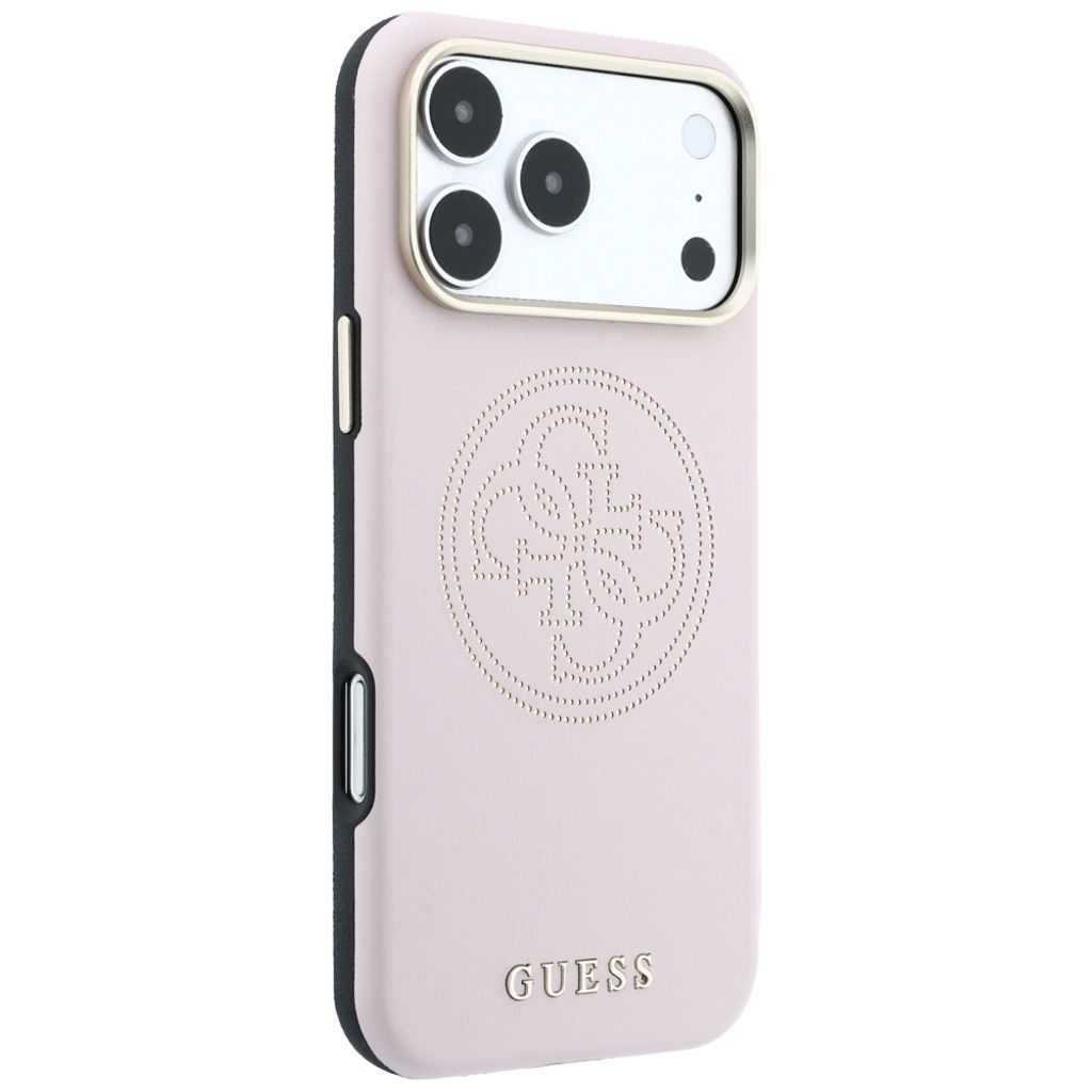 Guess Perforated 4G Gold Logo MagSafe -kuori iPhone 17 Pro Max/18 Pro Max:lle - Vaaleanpunainen