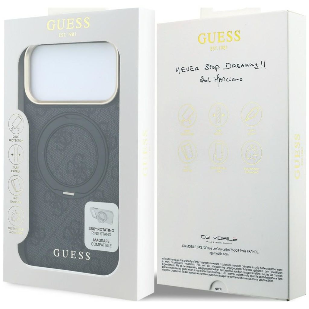 Guess 4G Classic Logo MagSafe -kuori iPhone 17 Pro/18 Pro:lle - Musta