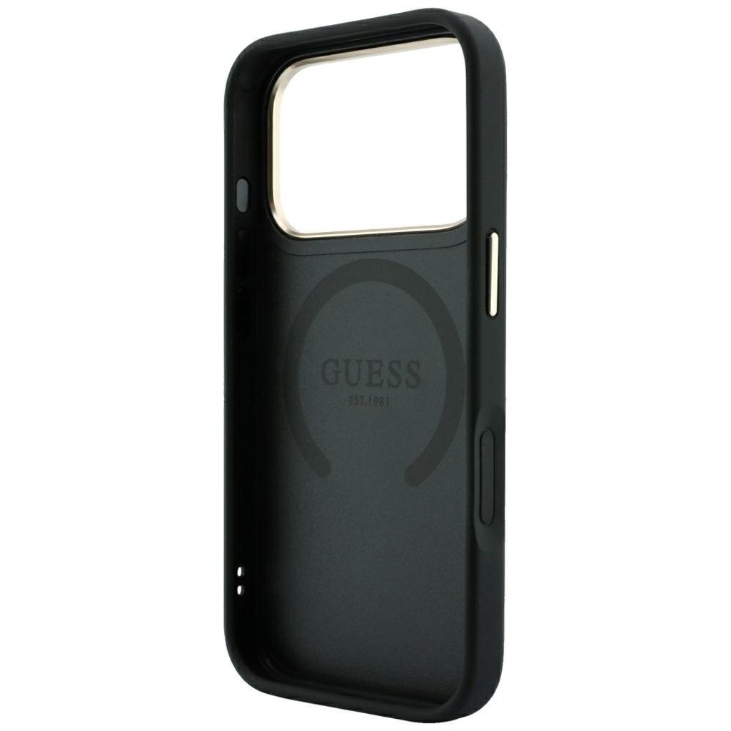 Guess Saffiano Peony MagSafe -kuori  iPhone 17 Pro/18 Pro:lle - Musta