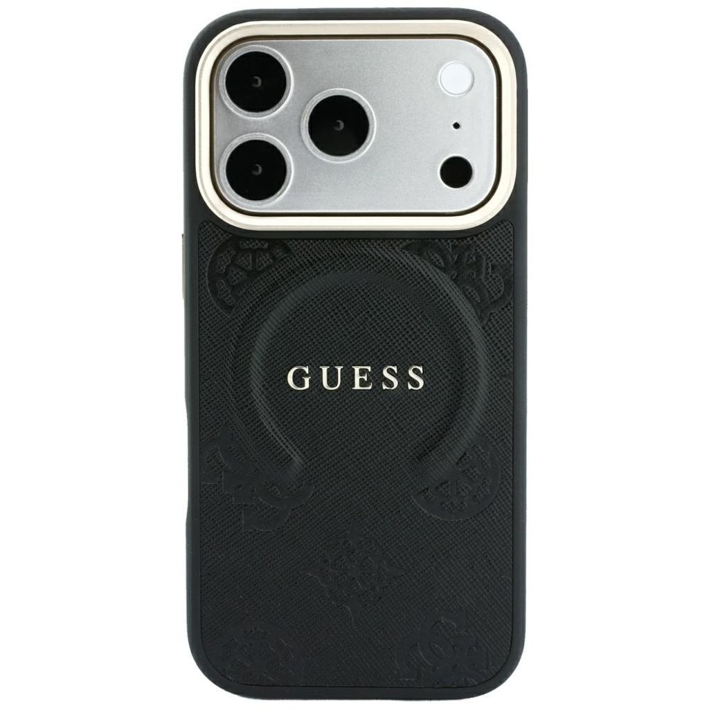Guess Saffiano Peony MagSafe -kuori  iPhone 17 Pro/18 Pro:lle - Musta