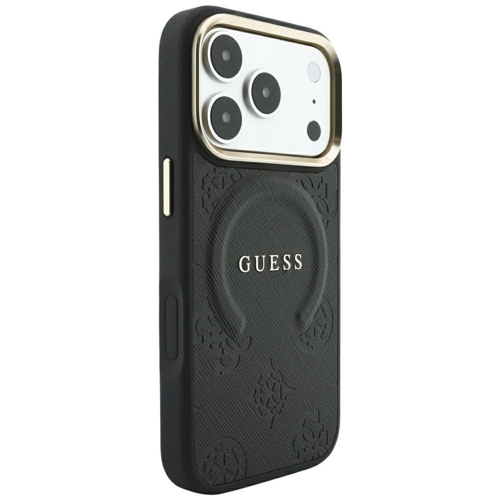 Guess Saffiano Peony MagSafe -kuori  iPhone 17 Pro/18 Pro:lle - Musta