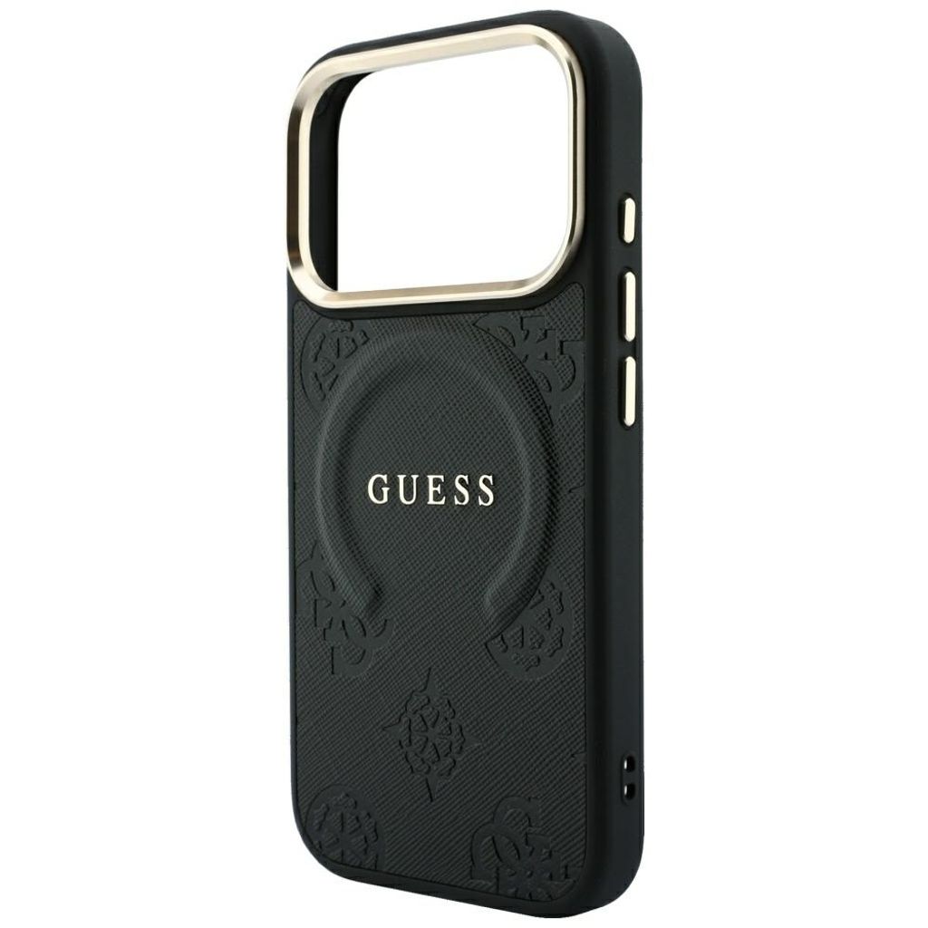 Guess Saffiano Peony MagSafe -kuori  iPhone 17 Pro/18 Pro:lle - Musta